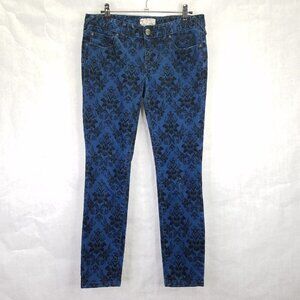 Free People Jeans Women's 27 Blue Indigo Black Velvet Brocade Floral Skinny Crop